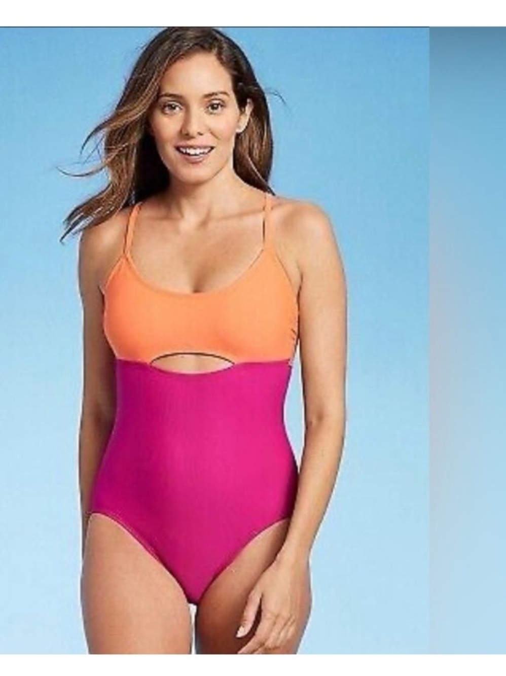 Kona Sol / Orange & Fuchsia Cutout One-Piece Swimsuit